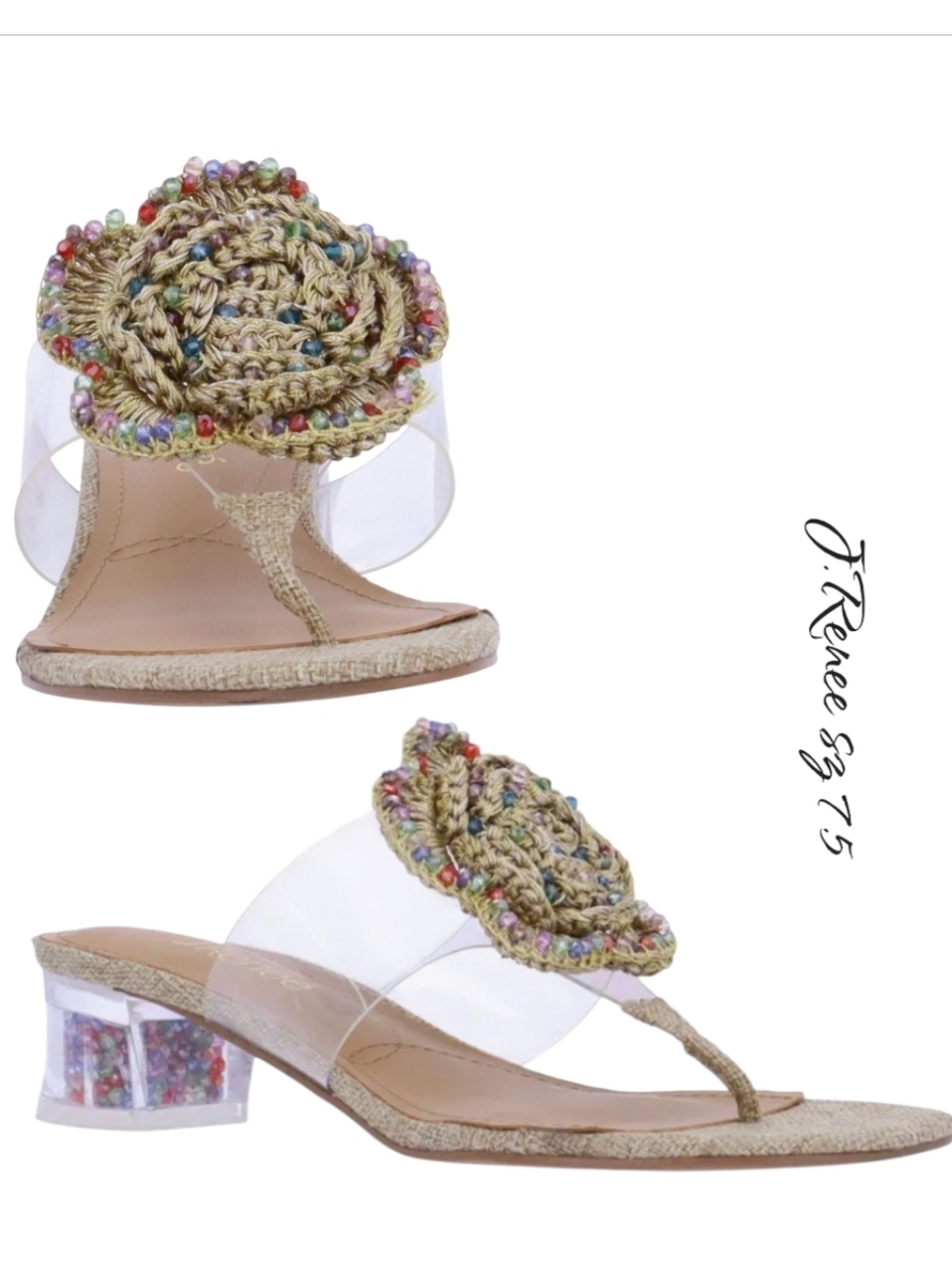 J.Renee Abriana Tan Clear Vinyl Heel Sandals 7.5